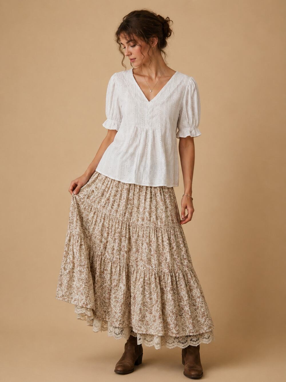 Peasant Top White Eyelet Textured Cottagecore Boho 1X